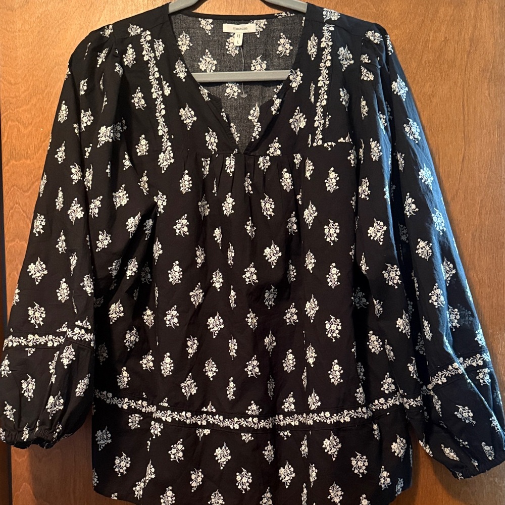 Maurices Black and White Patterned Blouse